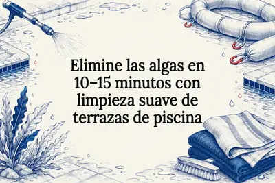 Elimine las algas en 10–15 minutos con limpieza suave de terrazas de piscina