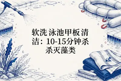 软洗泳池甲板清洁：10-15分钟杀灭藻类